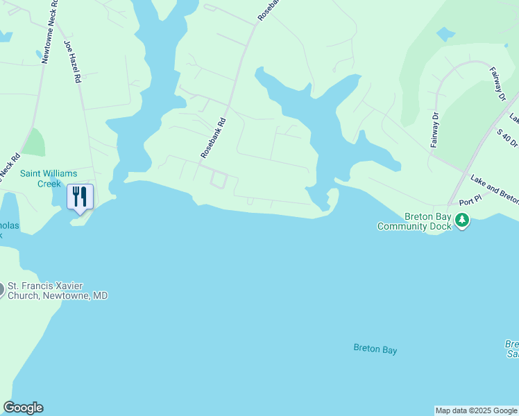 map of restaurants, bars, coffee shops, grocery stores, and more near 40325 Rosebank Lane in Leonardtown