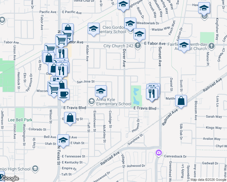 map of restaurants, bars, coffee shops, grocery stores, and more near 1700 San Carlos Street in Fairfield