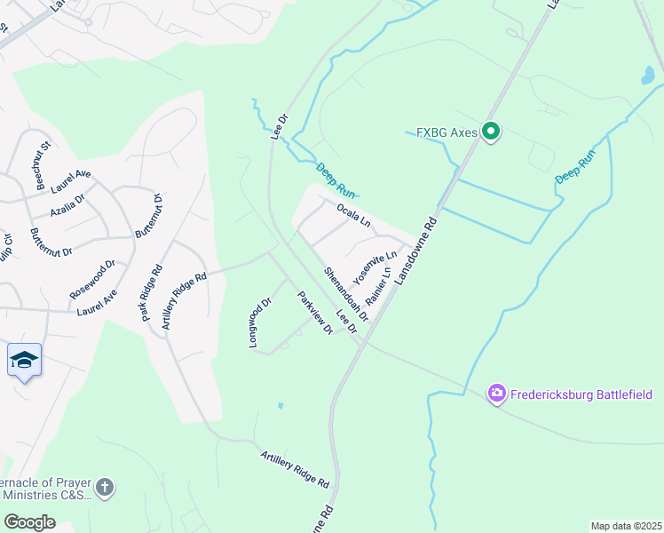 map of restaurants, bars, coffee shops, grocery stores, and more near 26 Shenandoah Drive in Fredericksburg