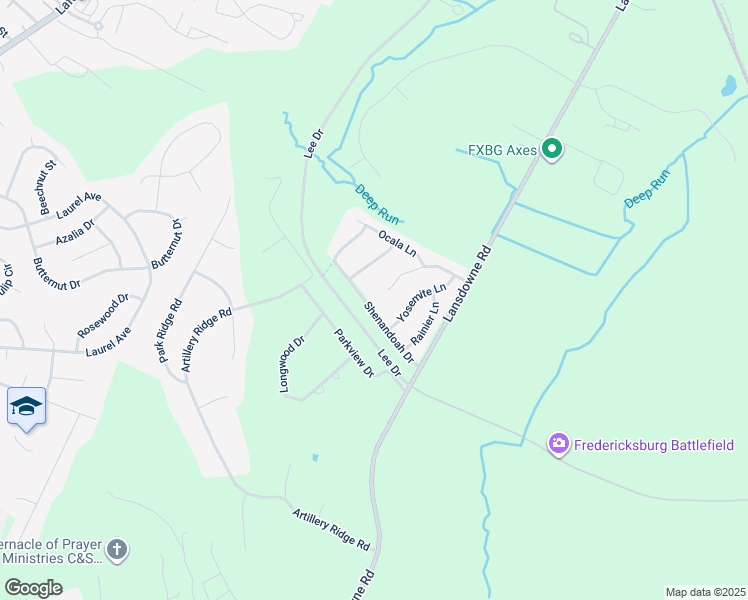 map of restaurants, bars, coffee shops, grocery stores, and more near 26 Shenandoah Drive in Fredericksburg