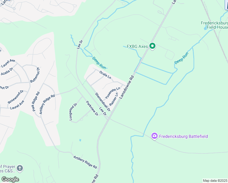 map of restaurants, bars, coffee shops, grocery stores, and more near 9 Yosemite Lane in Fredericksburg