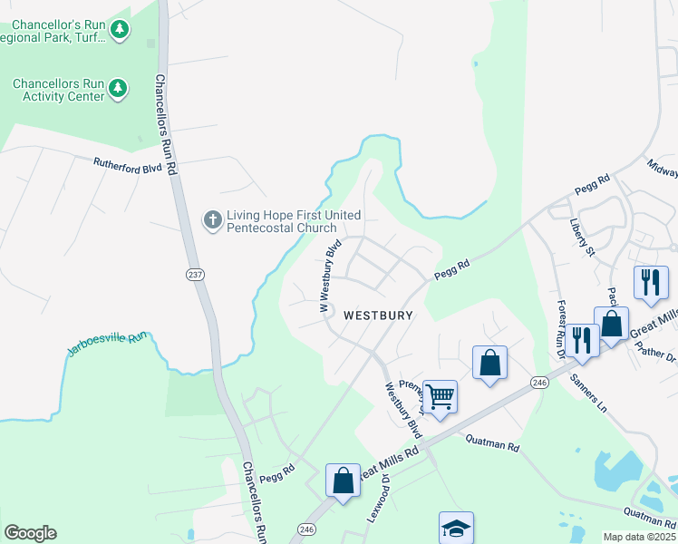 map of restaurants, bars, coffee shops, grocery stores, and more near 21376 Lookout Dr in Lexington Park