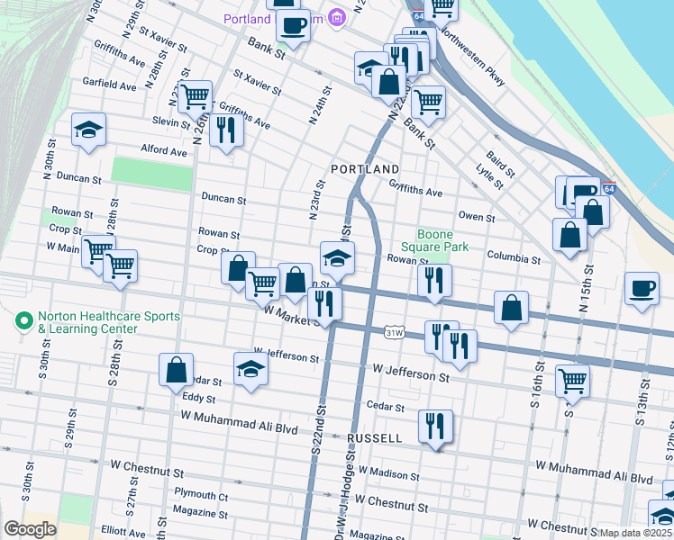 map of restaurants, bars, coffee shops, grocery stores, and more near 11 North 22nd Street in Louisville