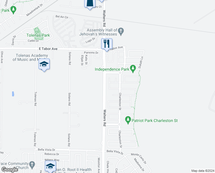 map of restaurants, bars, coffee shops, grocery stores, and more near 1740 Newark Lane in Suisun City