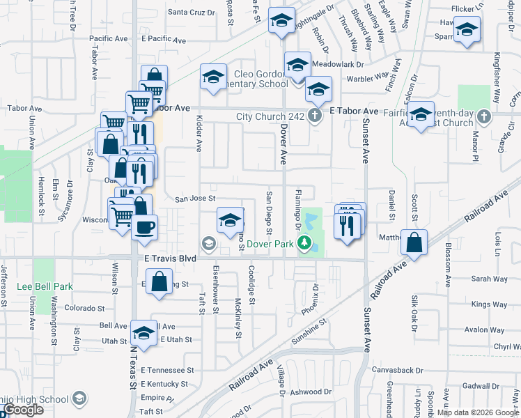 map of restaurants, bars, coffee shops, grocery stores, and more near 1700 San Carlos Street in Fairfield