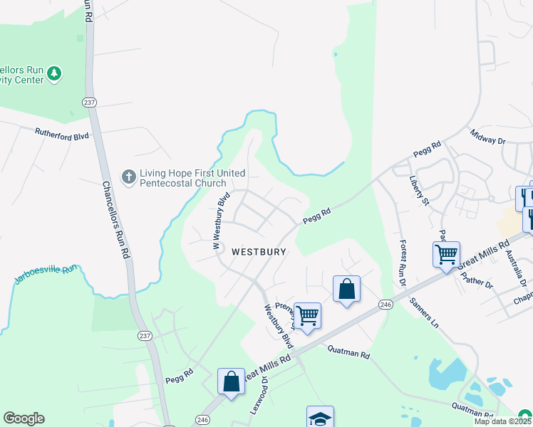 map of restaurants, bars, coffee shops, grocery stores, and more near 46048 Saltmarsh Drive in Lexington Park