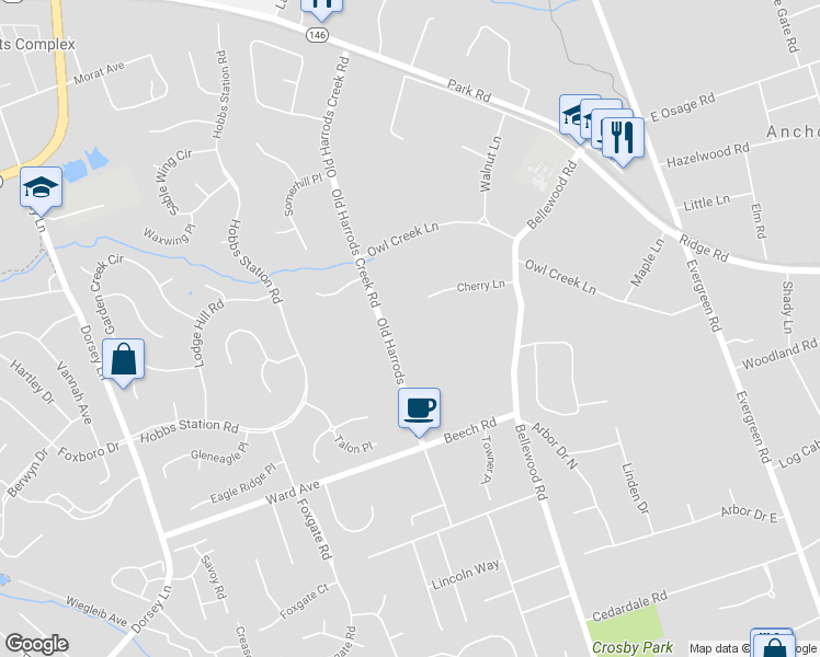 map of restaurants, bars, coffee shops, grocery stores, and more near 1005 Old Harrods Creek Road in Louisville