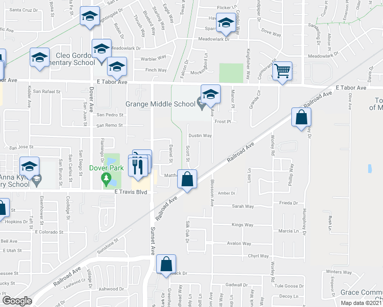 map of restaurants, bars, coffee shops, grocery stores, and more near 1048 Scott Street in Fairfield