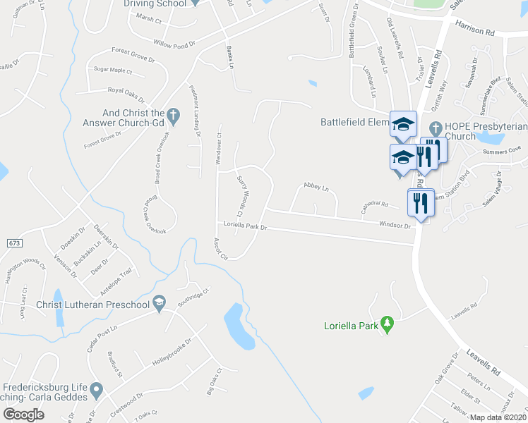 map of restaurants, bars, coffee shops, grocery stores, and more near 11217 Ascot Circle in Fredericksburg