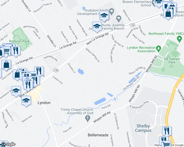 map of restaurants, bars, coffee shops, grocery stores, and more near 8462 Easton Commons Drive in Lyndon