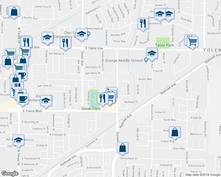 map of restaurants, bars, coffee shops, grocery stores, and more near 1705 Sunset Avenue in Fairfield