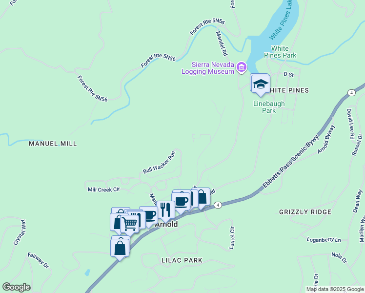 map of restaurants, bars, coffee shops, grocery stores, and more near 272 Bull Wacker Run in Arnold
