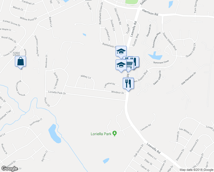 map of restaurants, bars, coffee shops, grocery stores, and more near 6020 Cathedral Road in Fredericksburg