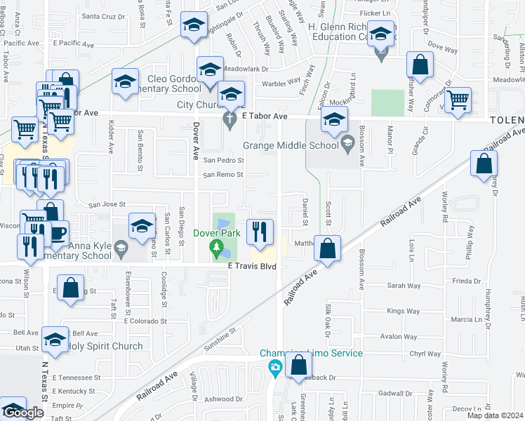 map of restaurants, bars, coffee shops, grocery stores, and more near 1705 Sunset Avenue in Fairfield