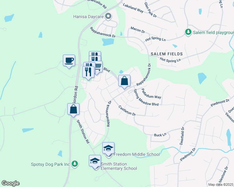 map of restaurants, bars, coffee shops, grocery stores, and more near 7000 Summit Lane in Fredericksburg