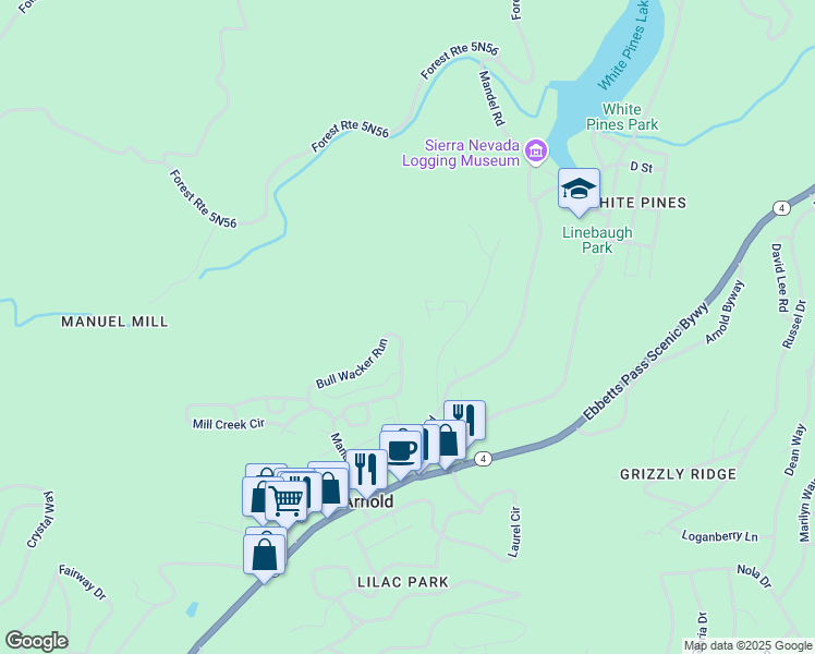 map of restaurants, bars, coffee shops, grocery stores, and more near 272 Bull Wacker Run in Arnold