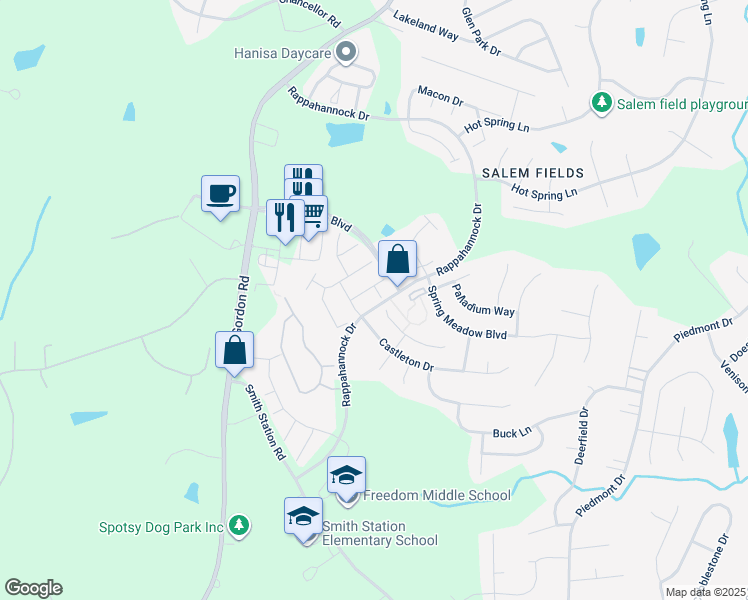 map of restaurants, bars, coffee shops, grocery stores, and more near 7000 Summit Lane in Fredericksburg