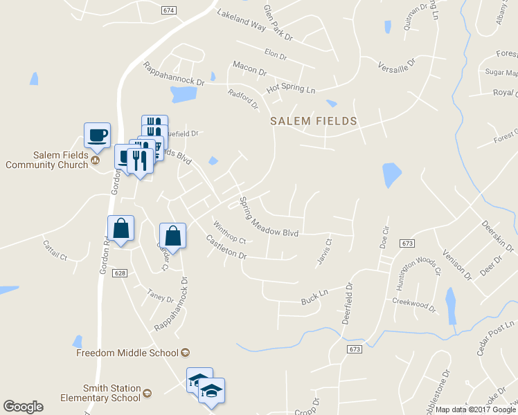 map of restaurants, bars, coffee shops, grocery stores, and more near 11208 Palladium Way in Fredericksburg