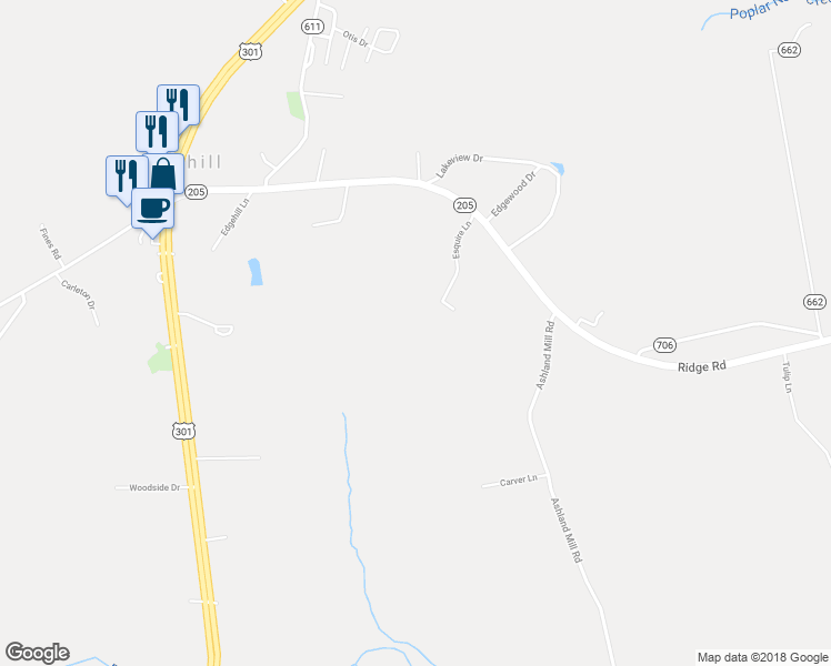 map of restaurants, bars, coffee shops, grocery stores, and more near 11028 Esquire Lane in King George