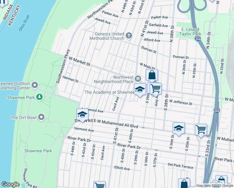 map of restaurants, bars, coffee shops, grocery stores, and more near 4141 Herman Street in Louisville