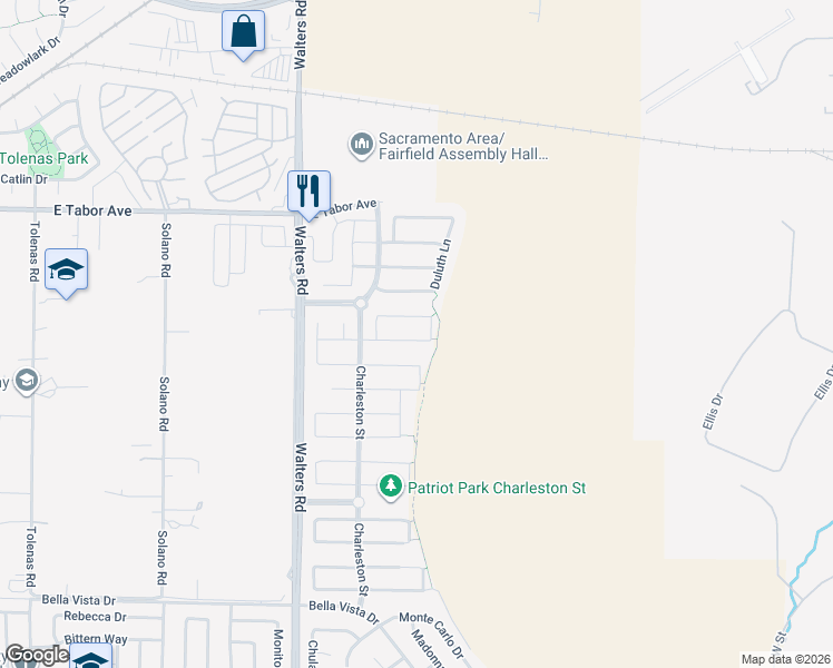 map of restaurants, bars, coffee shops, grocery stores, and more near 1641 Tucson Circle in Suisun City