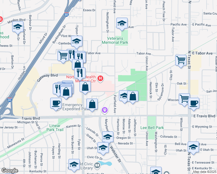 map of restaurants, bars, coffee shops, grocery stores, and more near 1100 B Gale Wilson Boulevard in Fairfield