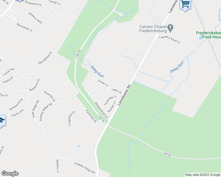 map of restaurants, bars, coffee shops, grocery stores, and more near 20 Ocala Lane in Fredericksburg