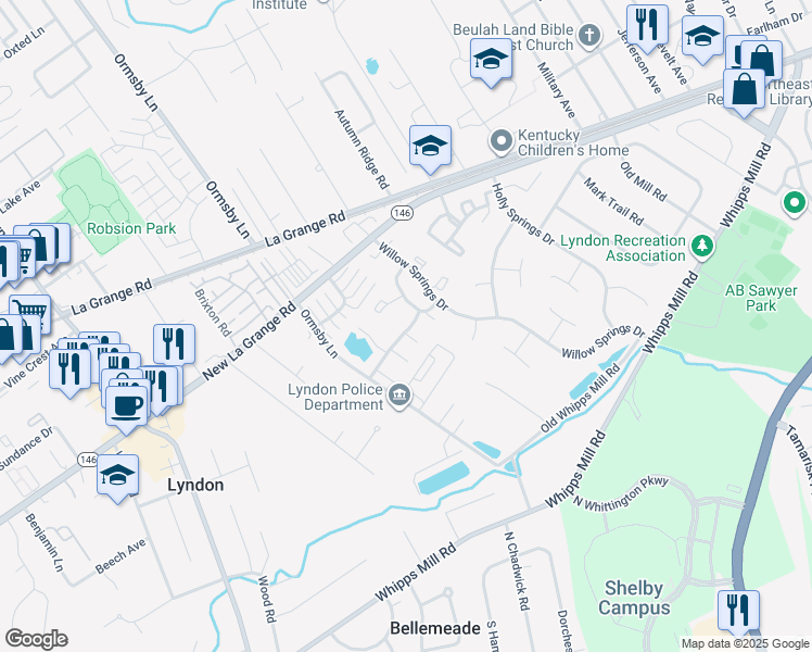 map of restaurants, bars, coffee shops, grocery stores, and more near 8505 Easton Commons Drive in Lyndon