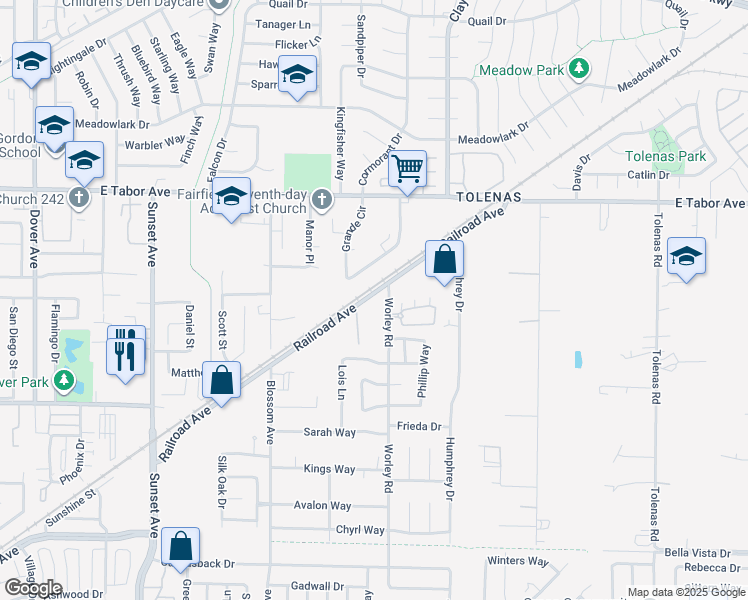map of restaurants, bars, coffee shops, grocery stores, and more near 521 Railroad Avenue in Suisun City