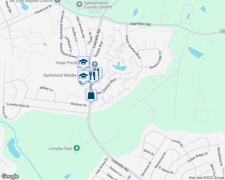 map of restaurants, bars, coffee shops, grocery stores, and more near 11143 Thornberry Court in Fredericksburg