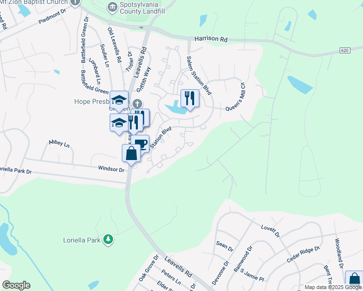 map of restaurants, bars, coffee shops, grocery stores, and more near 11234 Wedgemere Court in Fredericksburg