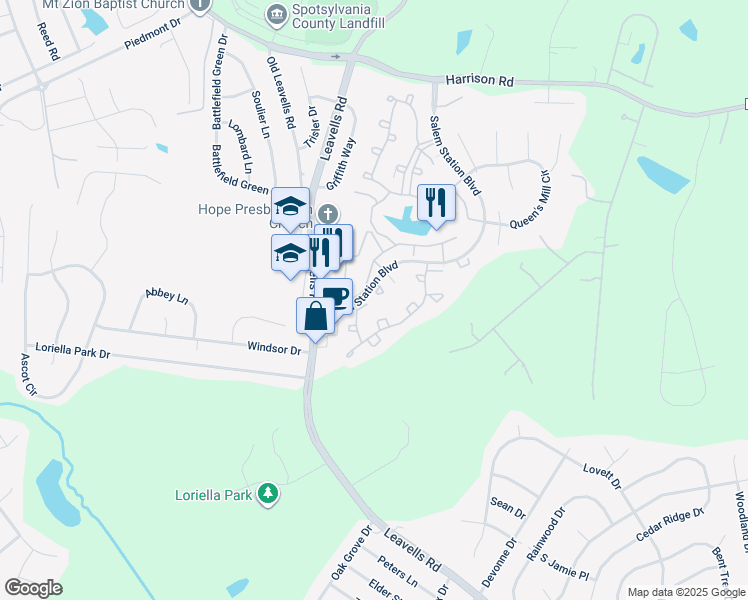map of restaurants, bars, coffee shops, grocery stores, and more near 11133 Thornberry Court in Fredericksburg