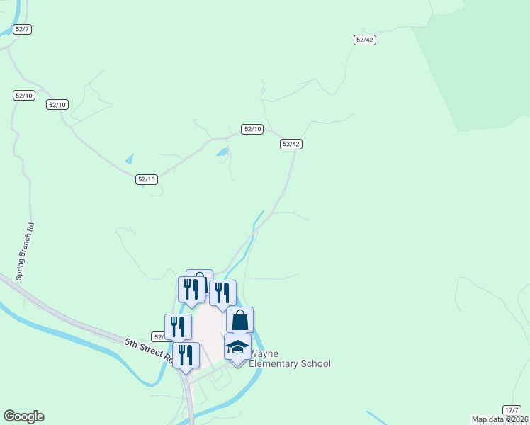 map of restaurants, bars, coffee shops, grocery stores, and more near 635 County Highway 52/42 in Wayne