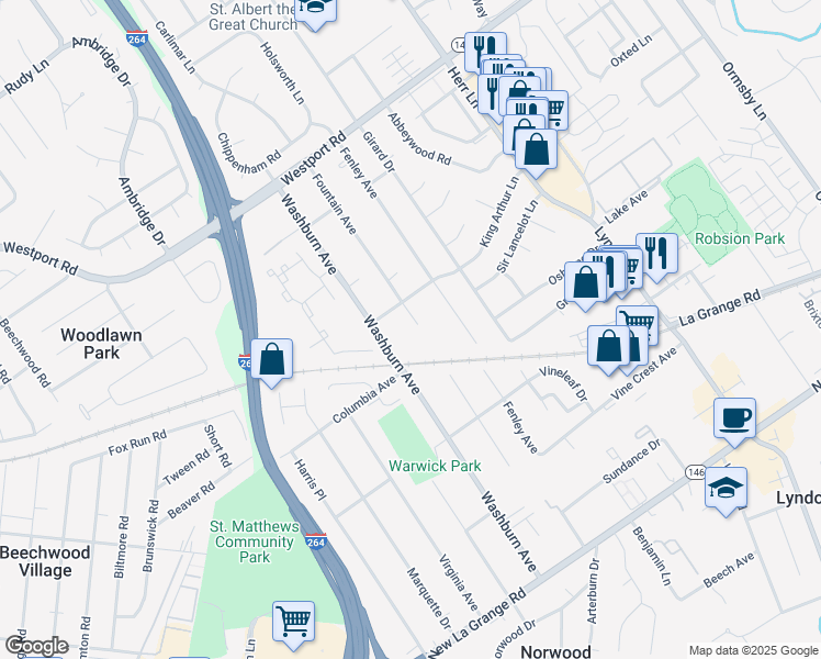 map of restaurants, bars, coffee shops, grocery stores, and more near 706 Fountain Avenue in Louisville
