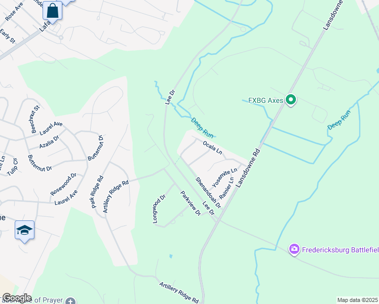 map of restaurants, bars, coffee shops, grocery stores, and more near 7 Sequoia Street in Fredericksburg