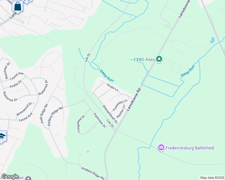 map of restaurants, bars, coffee shops, grocery stores, and more near 33 Ocala Lane in Fredericksburg