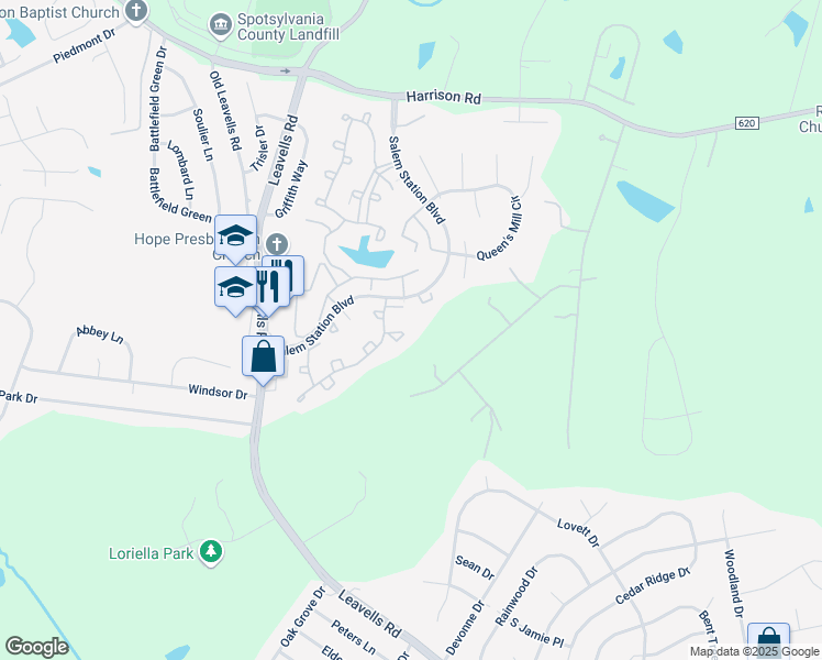 map of restaurants, bars, coffee shops, grocery stores, and more near 11197 Hamlet Court in Fredericksburg