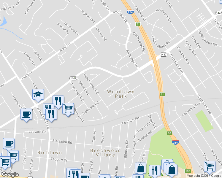 map of restaurants, bars, coffee shops, grocery stores, and more near 4312 Wingate Road in Louisville