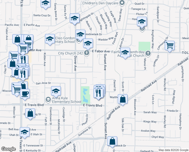 map of restaurants, bars, coffee shops, grocery stores, and more near 806 Santa Monica Court in Fairfield