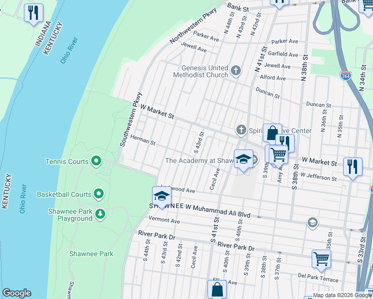 map of restaurants, bars, coffee shops, grocery stores, and more near 235 Glendora Avenue in Louisville