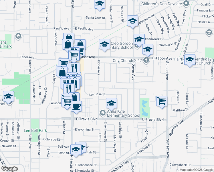 map of restaurants, bars, coffee shops, grocery stores, and more near 404 San Marco Street in Fairfield