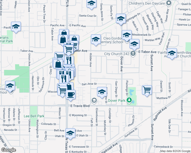 map of restaurants, bars, coffee shops, grocery stores, and more near 404 San Marco Street in Fairfield
