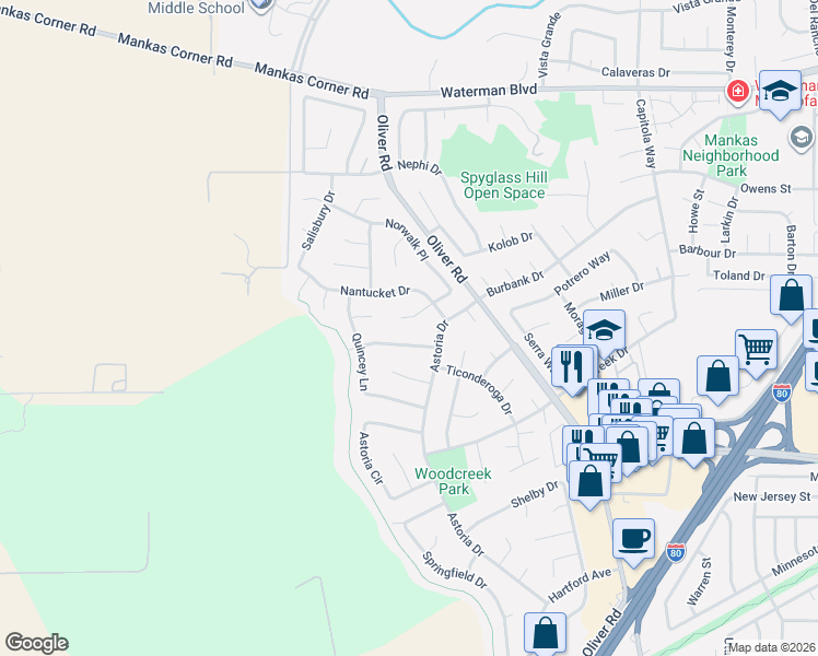 map of restaurants, bars, coffee shops, grocery stores, and more near 1806 Nantucket Place in Fairfield