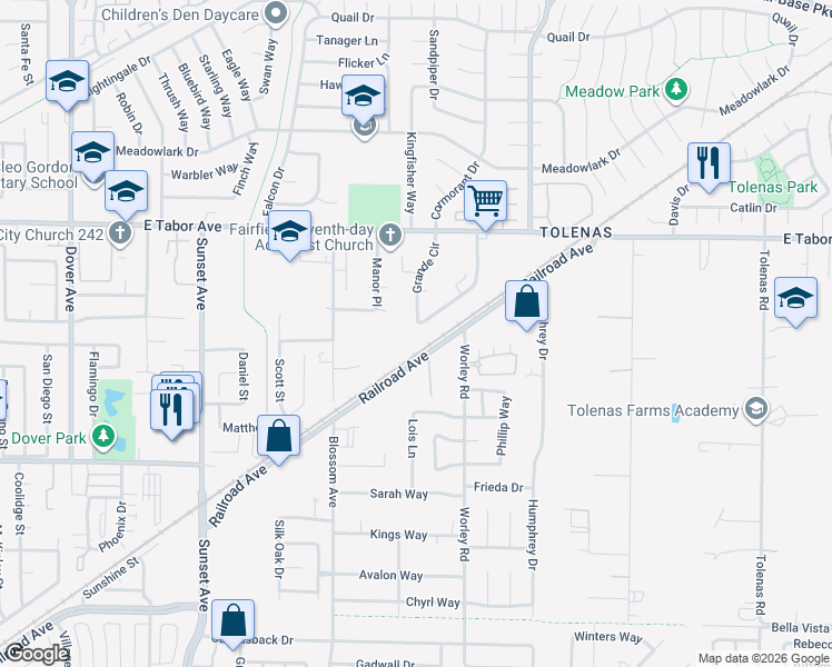 map of restaurants, bars, coffee shops, grocery stores, and more near 1941 Grande Circle in Fairfield