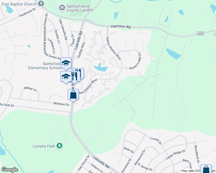 map of restaurants, bars, coffee shops, grocery stores, and more near 11166 Hamlet Court in Fredericksburg