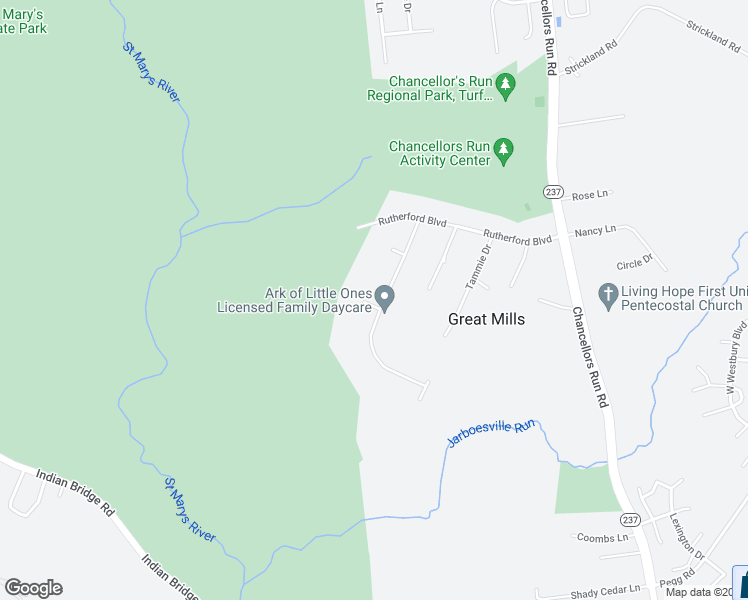 map of restaurants, bars, coffee shops, grocery stores, and more near 45506 Grant Place in Great Mills