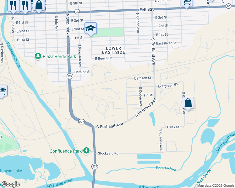 map of restaurants, bars, coffee shops, grocery stores, and more near 721 South Norwood Avenue in Pueblo