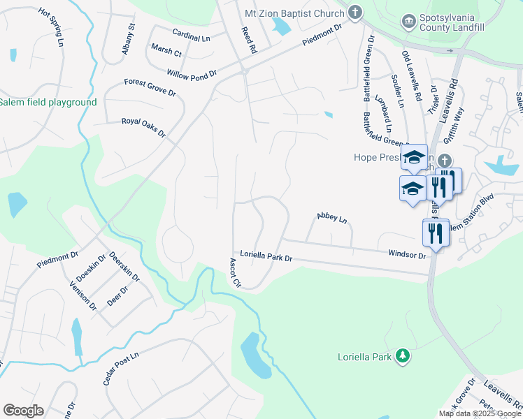 map of restaurants, bars, coffee shops, grocery stores, and more near 11117 Surry Woods Court in Fredericksburg