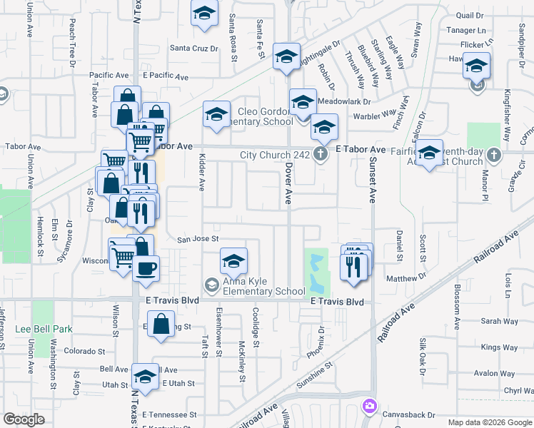 map of restaurants, bars, coffee shops, grocery stores, and more near 530 San Marco Street in Fairfield