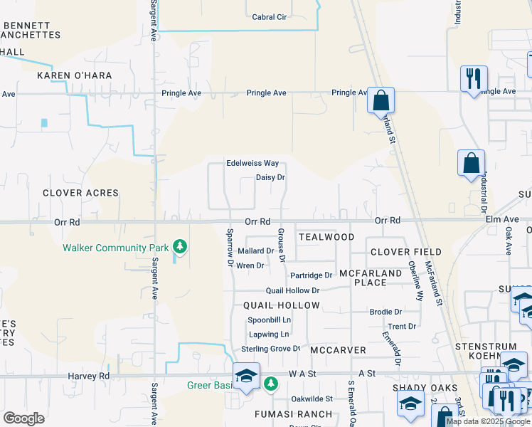 map of restaurants, bars, coffee shops, grocery stores, and more near 218 Orr Road in Galt